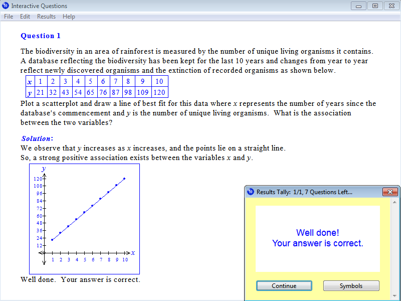 Solution for a question from Year 10 Interactive Maths, Chapter 16: Statistics, Exercise 11: Line of Best Fit.